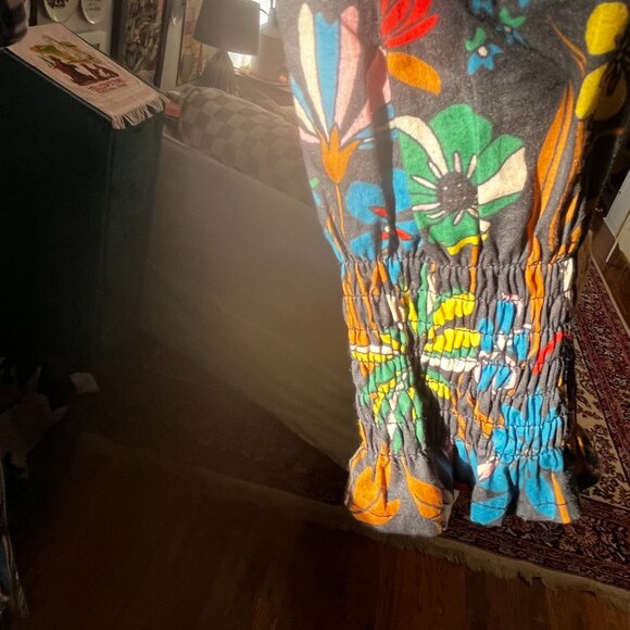 Boden Frill Neck Smocked Dress Black "Wild Dandelion" UK 12 US 8 EUC Knee Length - Picture 8 of 11